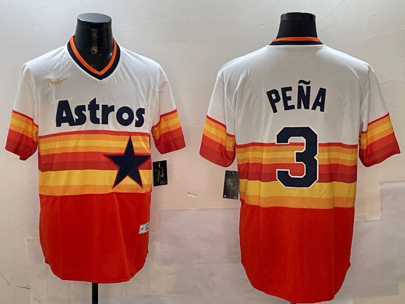 Men Houston Astros 3 Pena White orange Throwback Nike 2025 MLB Jersey style 2